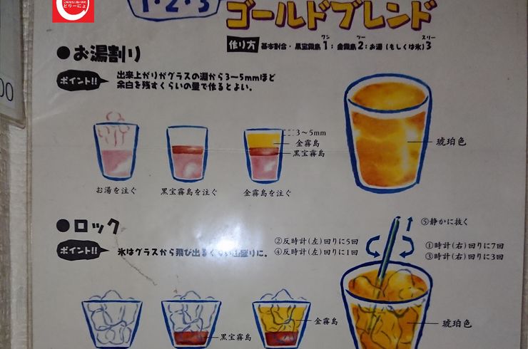 池袋駅西口の地鶏と鍋と日本酒の美味しいおすすめ居酒屋じどりーにょの霧島は８種類。ゴールドブレンド面白い飲み方も紹介